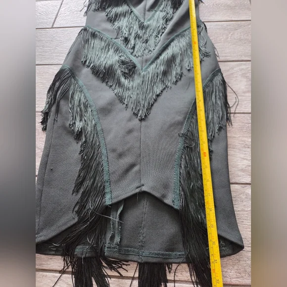 Emerald‎ Green Strapless Fringe Mini Dress Sz M Bandage Fitted Sweetheart Neck - Picture 7 of 11